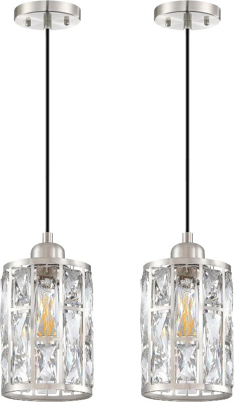 Photo 1 of 2 Pack 1 Light 5.4" Crystal Shade Hanging Kitchen Island Pendant Light Brushed Nickel Finish,Modern Pendant Fixture with Crystal Metal Shade for Bar,Dining Room,Living Room Over Sink