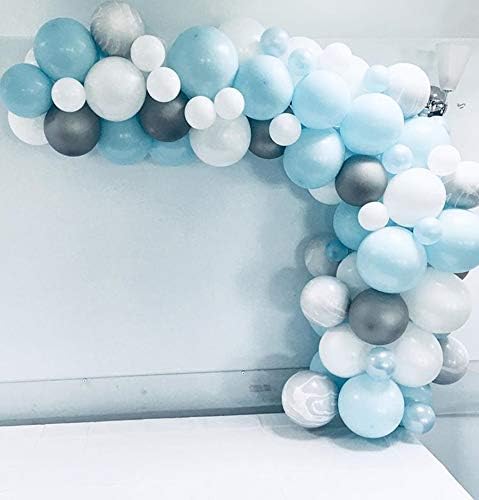Photo 1 of 102Pcs Blue White and Grey Balloon Garland Arch Kit-100pcs Latex Balloons, 16 Feets Arch Balloon Strip Tape for Elephant Baby Shower Boy Birthday Party Decorations