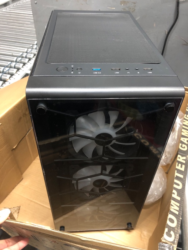 Photo 2 of MOROVOL PC Case Pre-Install 4PCS 120mm ARGB Fans, ATX Gaming PC Case, USB 3.0 Tempered Glass Mid Tower Computer Case, Black,R7Q4