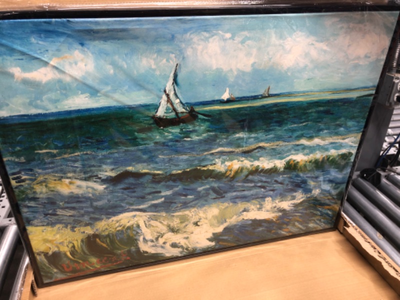 Photo 1 of Wieco Art Framed Art Prints Seascape at Saintes Maries by Vincent Van Gogh Modern Canvas Prints Sea Pictures on Canvas Wall Art for Living Room Home Decorations Black Frame 32x24inch (Framed)