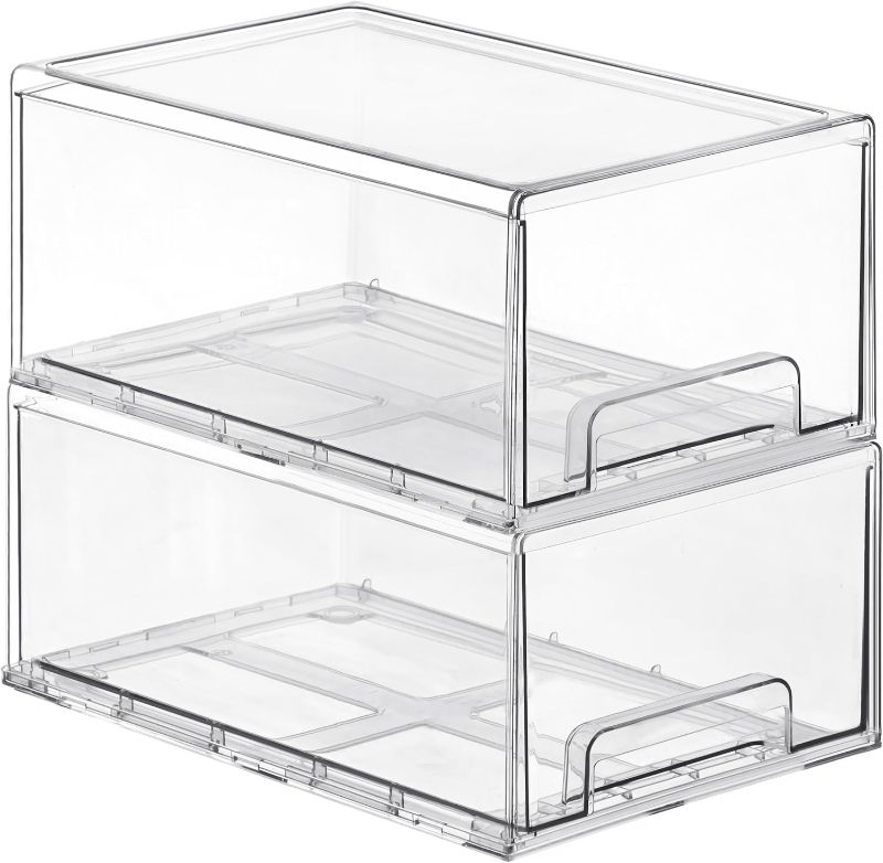 Photo 1 of 2 Pack Stackable Makeup Organizer Storage Drawers, XL-Large Acrylic Organizers, Clear Storage Bins with Handles for Vanity, Undersink, Kitchen Cabinets, Pantry, Bathroom Organizers and Storage
