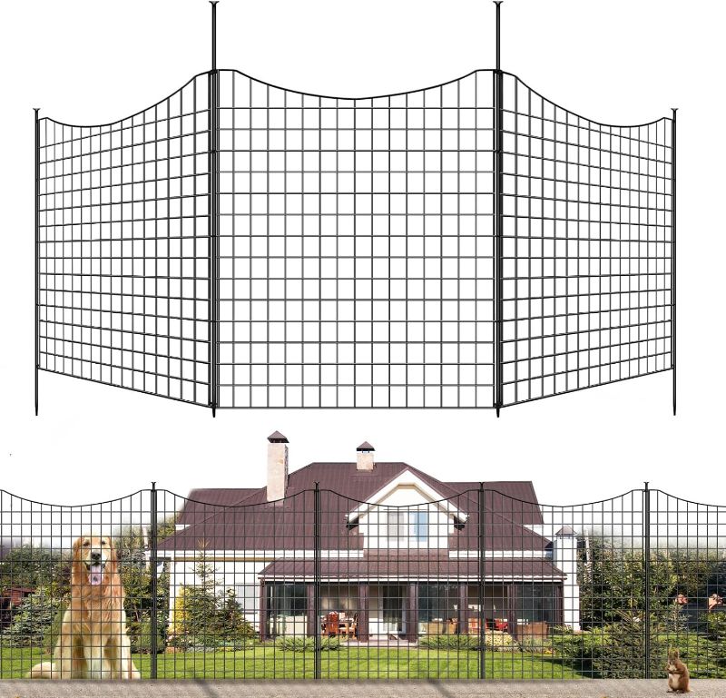 Photo 1 of **ONLY 4 PANELS** Garden Fences and Borders for Dogs, 4 Panels 33 in(H) X 13ft(L), Decorative Animal Barrier Fence for Yard, Metal Wire Panel Border for Rabbits and Garden, Patio, Flower Bed, Black