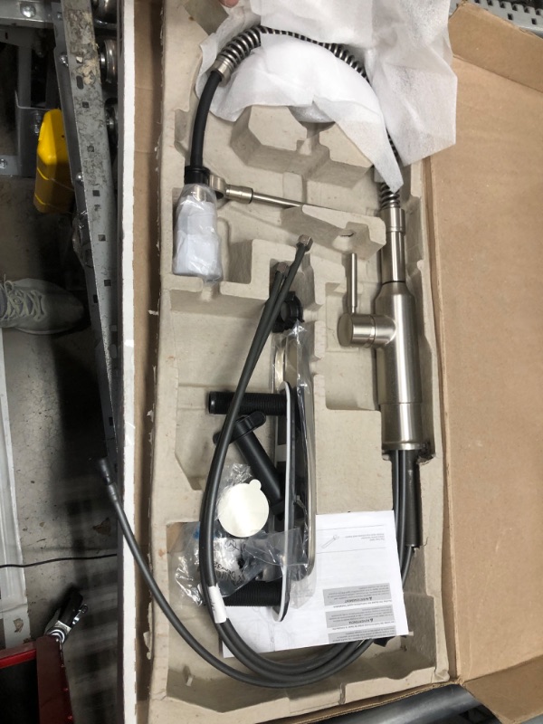 Photo 1 of Delta Faucet Theodora Pull Down Kitchen Faucet with Pull Down Sprayer, Commercial Kitchen Sink Faucet, Faucets for Kitchen Sink, Magnetic Docking Spray Head, SpotShield Stainless 18804Z-SP-DST