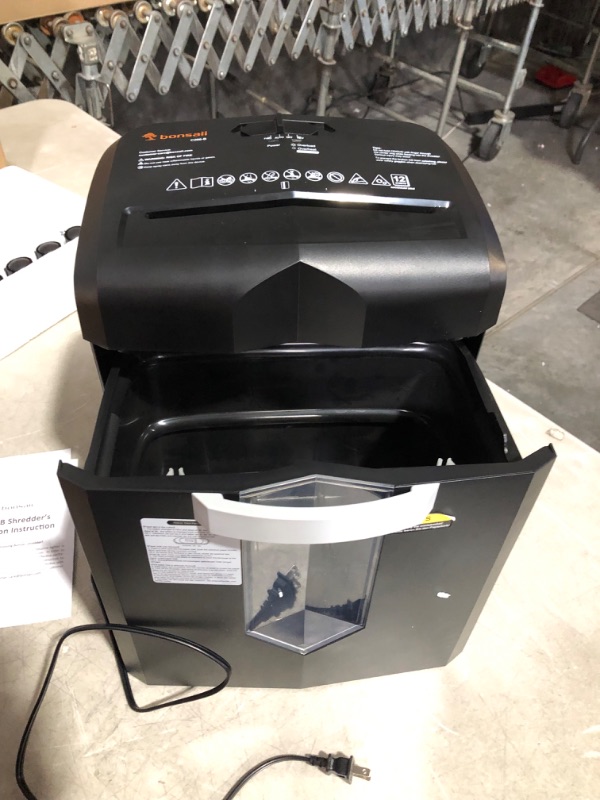 Photo 3 of ***NONREFUNDABLE - NOT FUNCTIONAL - FOR PARTS ONLY - SEE COMMENTS***
Bonsaii 12-Sheet Micro Cut Shredders for Home Office, 60 Minute P-4 Security Level Paper Shredder for CD, Credit Card, Mails, Staple, Clip, with Jam-Proof System & 4.2 Gal Pullout Bin C2