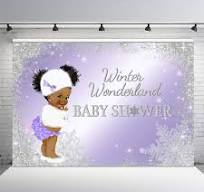 Photo 1 of MEHOFOND Winter Girl Baby Shower Photo Background Props Snowflakes Purple and Silver Backdrops Party Decoration Baby It's Cold Outside Photo Photo Banner for Dessert Table Supplies 7x5ft 7x5ft Purple