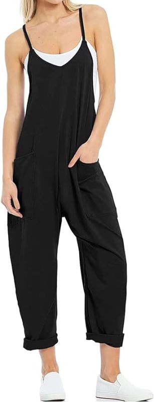 Photo 1 of Gihuo Women's Causal Baggy Jumpsuits Loose Sleeveless Shorts Romper V Neck Overalls with Pockets(Black-S)