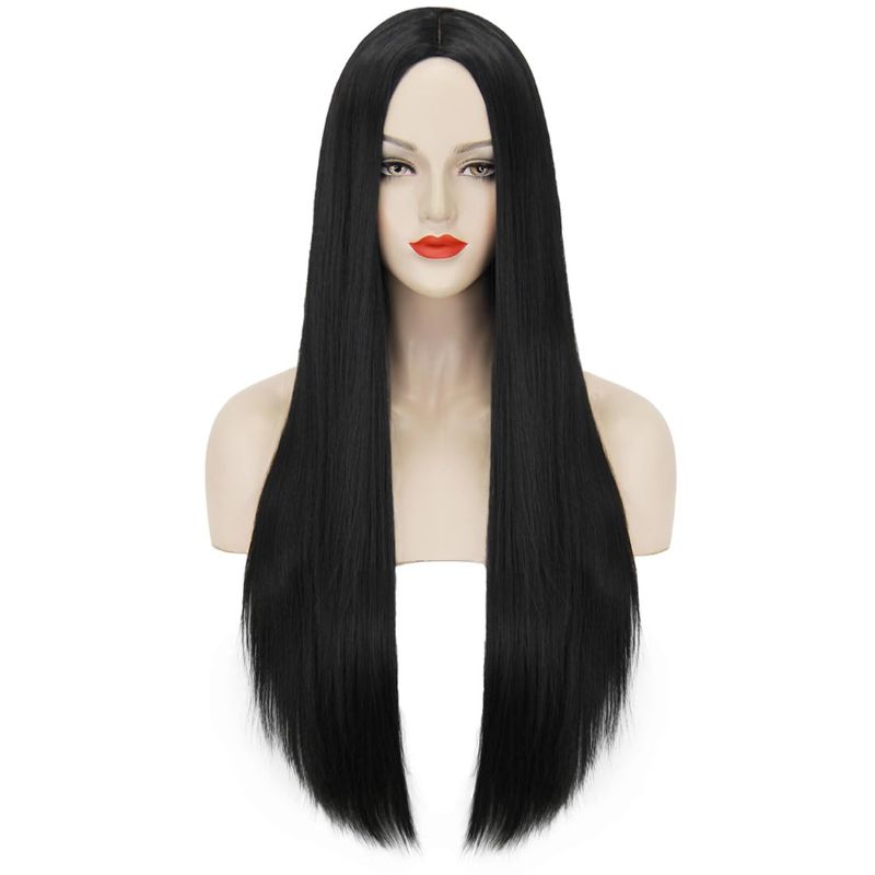 Photo 1 of Mersi Long Black Wig for Women 27'' Long Straight Black Wig Natural Cute Wigs for Halloween Costume S034BK