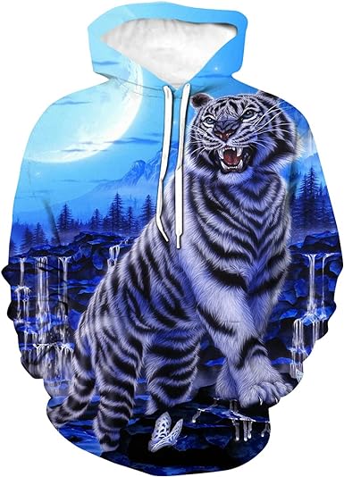 Photo 1 of Men'S White Tiger Novelty Hoodie 3D Realistic Print Pattern Fashion Sweatshirt With Pocket,Multicolor1,M
