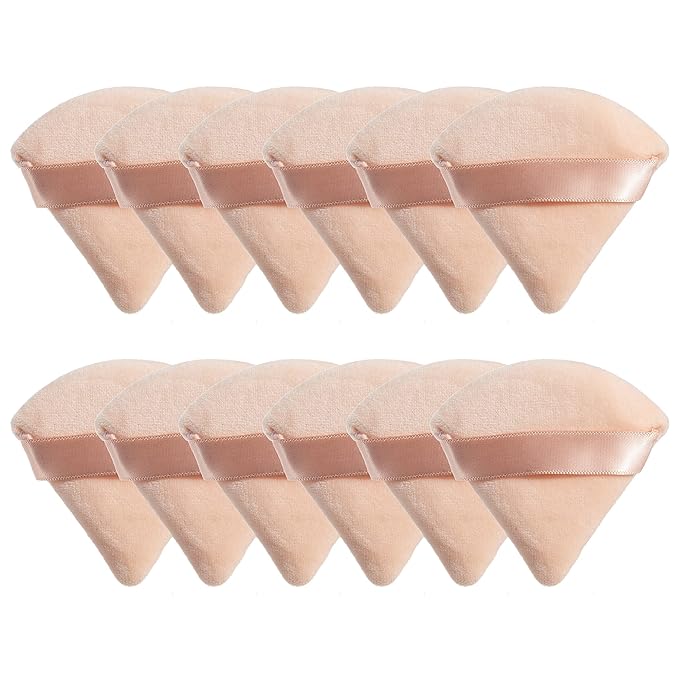 Photo 1 of 12Pcs of Triangular Powder Puff Makeup Sponges, Made of Super-soft Velvet, Designed for Contouring, Eye, and Corner, Beauty Blender Foundation Mixing Container. (Beige) 12PCS Beige