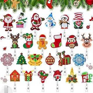 Photo 1 of Cholemy 32 Sets Christmas Badge Reel Retractable Reel with ID Badge Holder Cute Holiday Badge Reel Santa Stocking Xmas Tree Felt Embroidered Badge Reel Holder with Clip for Nurse Name Teacher Office