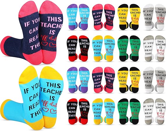 Photo 1 of Bonuci 16 Pairs Christmas Teacher Socks Gifts for Teachers Appreciation Funny Novelty Socks If You Can Read This Socks
