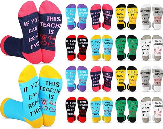 Photo 1 of Bonuci 16 Pairs Christmas Teacher Socks Gifts for Teachers Appreciation Funny Novelty Socks If You Can Read This Socks
