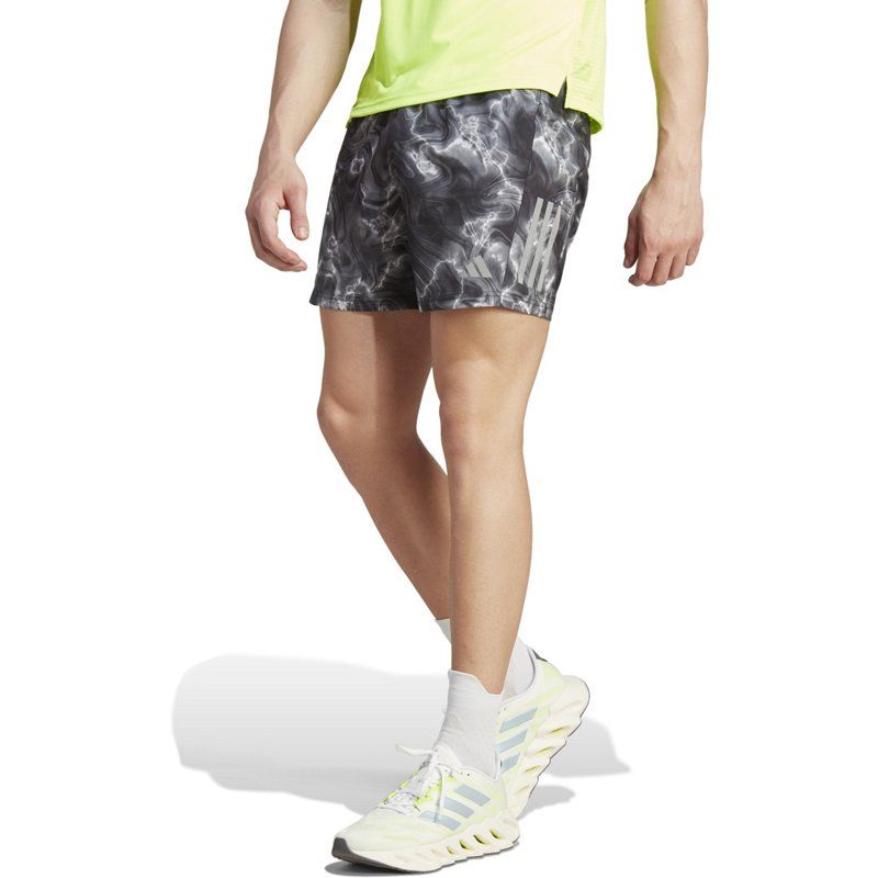 Photo 1 of Adidas Men's Own the Run AOP Shorts 5 in White/Black/Grey, Medium - Men's Running Bottoms at Academy Sports