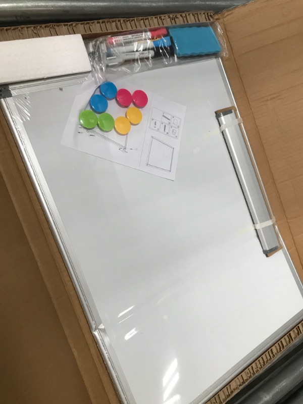 Photo 2 of Double-Sided Magnetic White Board, 24"x18" Dry Erase Whiteboard for Wall with Aluminum Frame Presentation Board for School, Office and Home Silver 24" x 18"