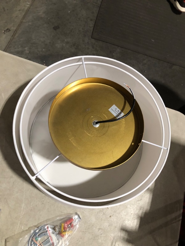 Photo 4 of ***DAMAGED - LAMP SHADE BENT - PARTS LIKELY MISSING***
18" Linen Shade Flush Mount Brass Ceiling Fixture, 7" H x 18" W