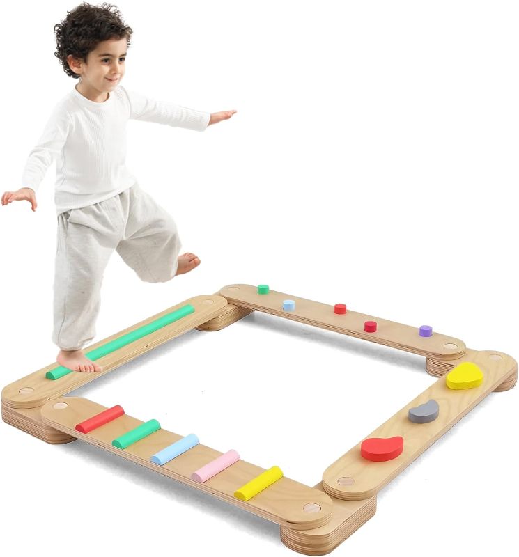 Photo 1 of 4 PCS Wooden Balance Beam, Montessori Toy for Kids 3-5, Toddler Balance Boards, Build Coordination and Gross Motor Skills, Gymnastics Obstacle Course Indoor Outdoor Use