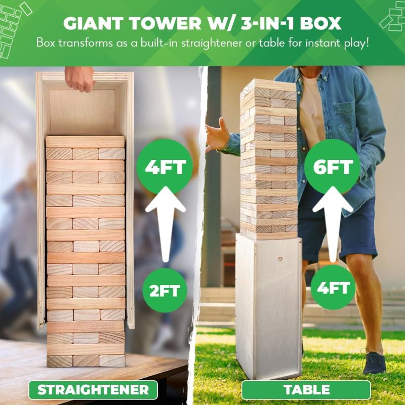 Photo 3 of (READ FULL POST) SWOOC Games - Giant Tower Game with 3-in-1 Straightener, Table & Storage Box - 90% Faster Set Up with Transforming Box & Straightener - Starts at 2-4ft - Grows to Over 6ft - Large Outdoor Yard Games