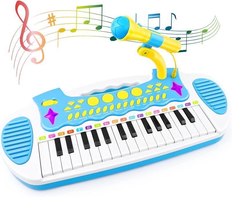Photo 1 of (READ FULL POST) Kids Piano Keyboard Toy for Girls - Blue Mini Piano Keyboard with Microphone for Kids, Toddlers Electronic Educational Beginner Musical Instrument, Small Piano Toy for Ages 3+ Girls Birthday Gift
