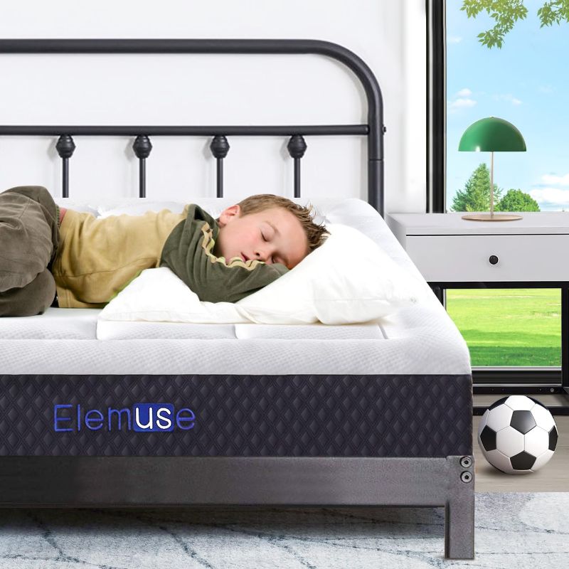 Photo 1 of ELEMUSE 5 Inch Twin Mattress for Kids Adults Cooling Gel Memory Foam Plus Pillowtop Mattress for Single Bed, CertiPUR-US® Certified Breathable Bed in a Box for Pressure Relief, Fiberglass-Free