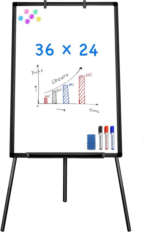 Photo 1 of Easel Whiteboard - Magnetic Portable Dry Erase Easel Board 36 x 24 Tripod Whiteboard Height Adjustable Flipchart Easel Stand White Board for Office or Teaching at Home & Classroom (Black)