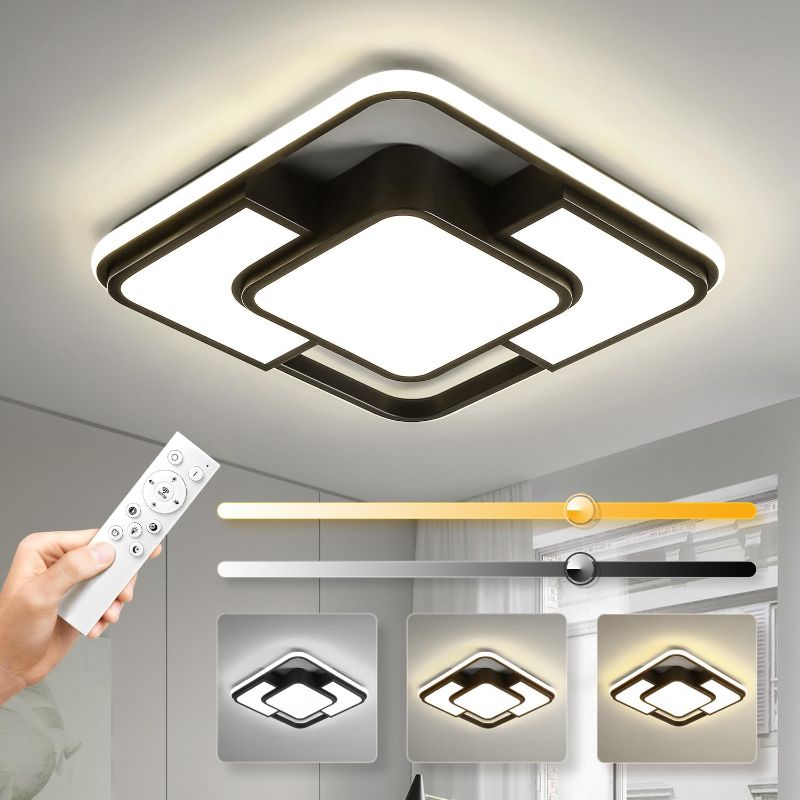 Photo 1 of 62W Dimmable LED Flush Mount Ceiling Light Fixture with Remote Control, 3000K-6500K 3-Color Chandelier Modern Lamp Black, 15.74inch Close to Ceiling Dining Room Bedroom Square Kitchen Light