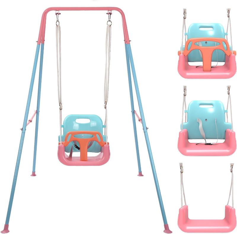 Photo 1 of 2 in 1 Toddler Swing ? Jumper, Swing Set for Indoor/Outdoor, Baby Jumpers and Bouncers, Easy to Assemble & Store, Suitable for Aged 6 Months to 10 Years Old (Pink)