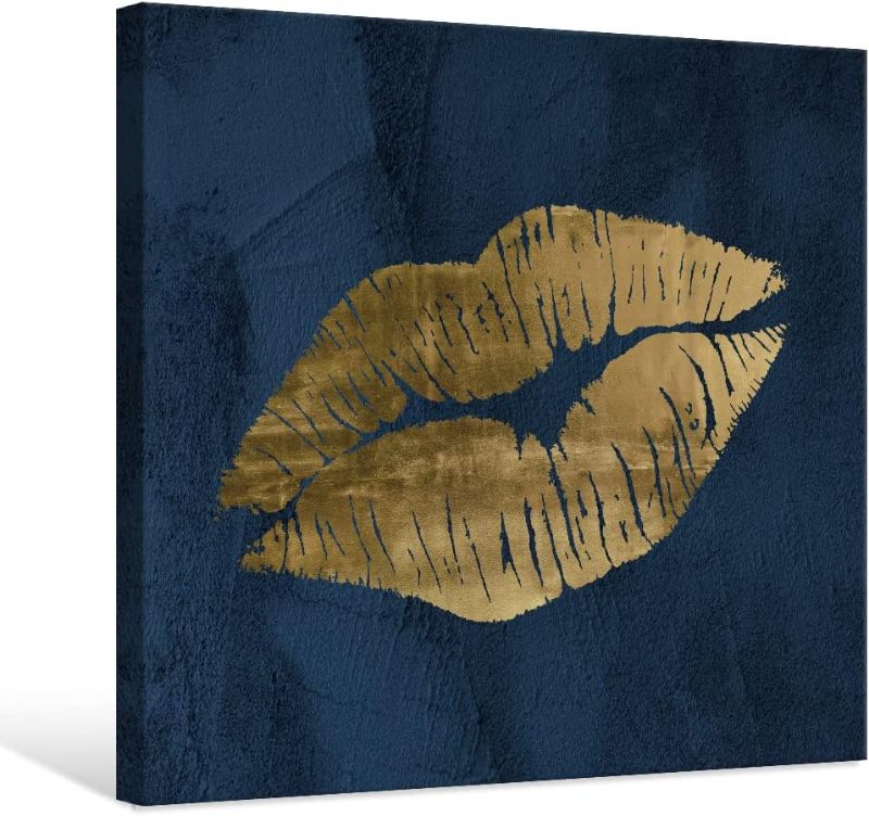 Photo 1 of 7CANVAS Navy Blue and Gold Wall Decor Fashion Lip Canvas Wall Art Glam Lip Poster Sexy Painting Designer Picture for Bedroom Bathroom Makeup Room Decoration...
