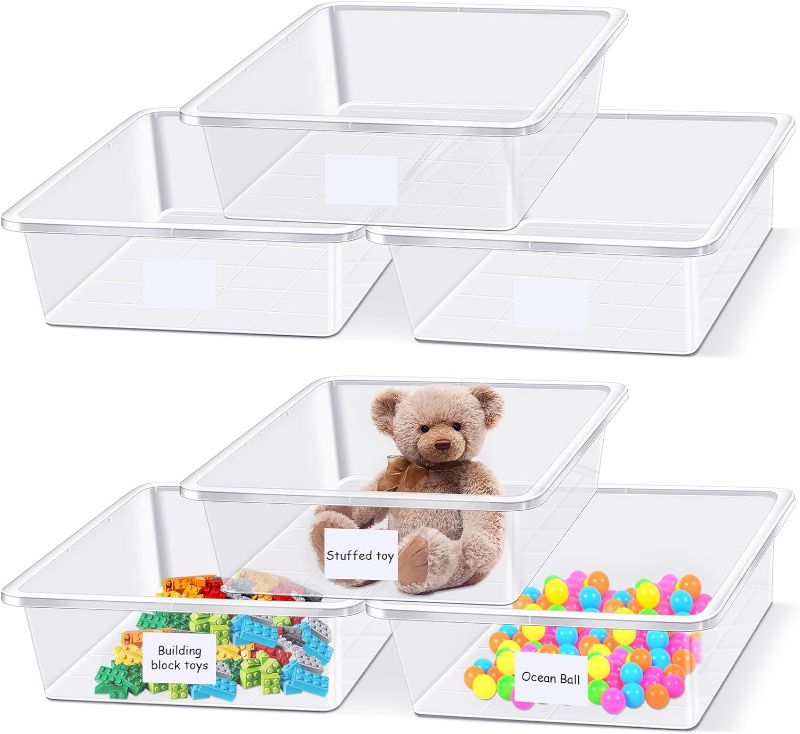 Photo 2 of 24 Pcs Plastic Cubby Storage Bins Classroom Cubby Organization with Self Adhesive Labels Bin Small Stackable Storage Containers Toy Book Storage Box for School Office (Clear,14 x 10 x 3 Inch) Clear 14 x 10 x 3 Inch