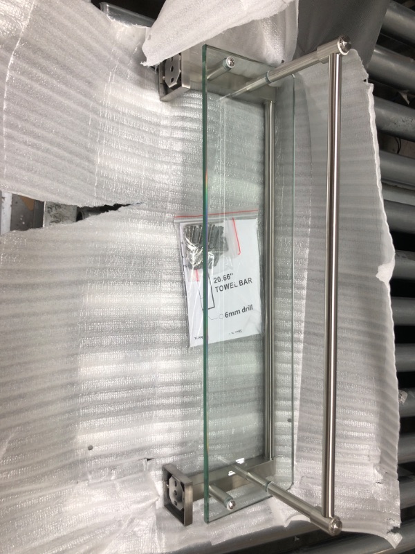 Photo 1 of Glass Shelf for Bathroom,20-Inch Stainless Steel Floating Glass Shelves with Towel Bar/Track Tempered Glass Modern Wall Mount Accessories (Brushed Nickel)