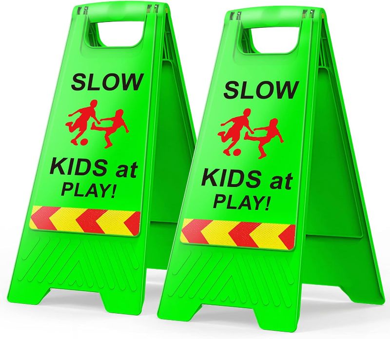 Photo 1 of 
Slow Kids at Play! 2 pack Green Child,Safety Slow-Down-double-sided,signs , Black text and red graphics Easier to identify,Yard Signs for Schools...