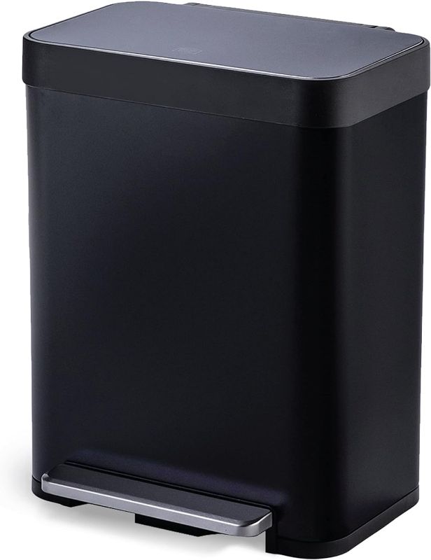 Photo 1 of 
Home Zone Living 13 Gallon Kitchen Trash Can, Large Stainless Steel Liner-Free Body, 50 Liter Capacity, Matte Black, Virtuoso Series