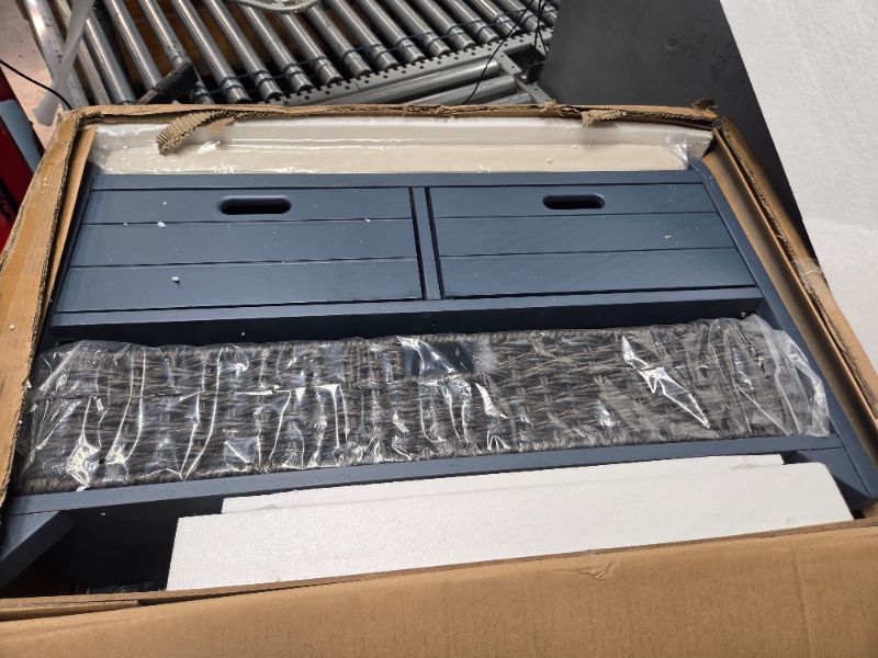 Photo 1 of ROOMTEC 32" Storage Bench for Entryway, Shoe Bench with Storage Removable Basket and 2 Drawers, Entryway Bench with Shoe Storage, Entryway Storage for Living Room, Navy 32"W x 11.8"D x 20"H Navy