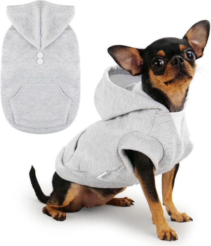 Photo 1 of ??? ??????? Frienperro Dog Clothes for Small Dogs Girl Boy, 100% Cotton Small Dog Hoodie, Chihuahua Clothes Pet Cat Winter Warm Sweatshirt Sweater, Teacup Yorkie Puppy Clothing Coat Costume Medium Grey