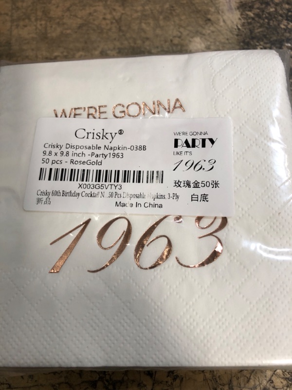 Photo 1 of Crisky 60th Birthday Cocktail Napkins Rose Gold for Women 60th Birthday Party Decorations for Cake Dessert Berverage Table, 60th Birthday Party Supplies,50 Pcs Disposable Napkins, 3-Ply