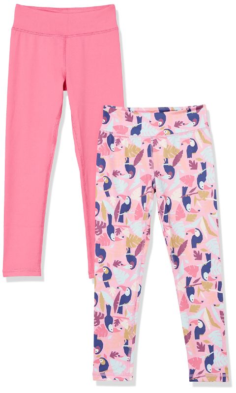 Photo 1 of Amazon Essentials Girls and Toddlers' Full-Length Active Leggings, Multipacks 2 Pink Toucan Large