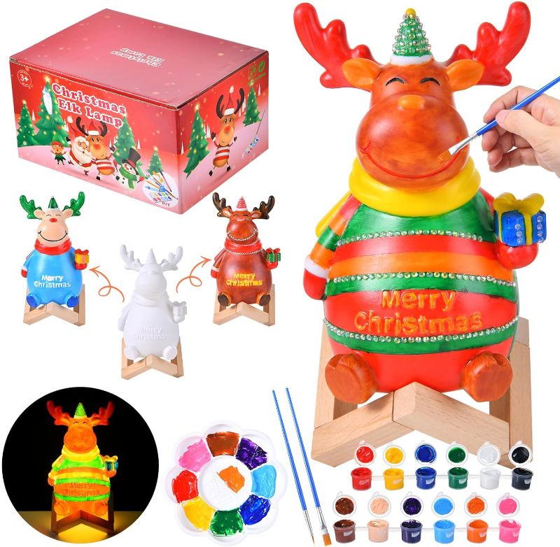 Photo 1 of 3packs--- EFLSJIO Paint Your Own Christmas Elk lamp kit, Christmas Elk Lamp DIY Gift for Kids Boys Girls 3D Light Arts and Crafts Kits Kids Painting Supplies Night Light Christmas Toys Party Decoration