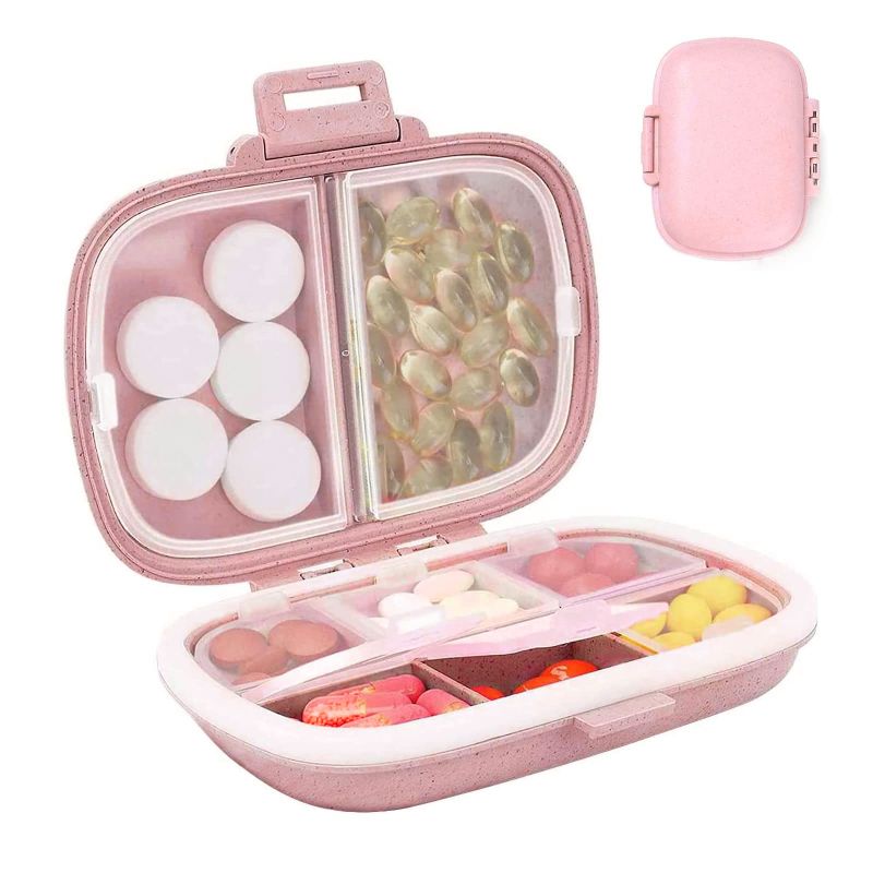 Photo 1 of 2 pack - Travel Pill Container, Portable Small Cute Pill Case, 8 Compartment Small Pill Box Daily Pill Organizer for Vitamin, Supplements Storage (Pink)