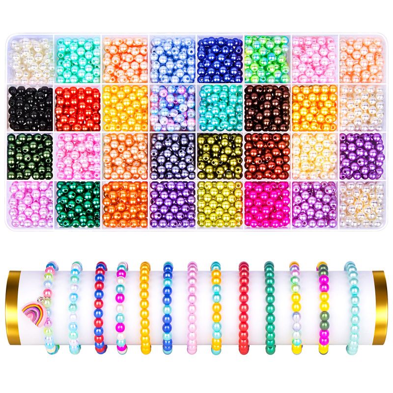 Photo 1 of 2 pack - Pearl Beads Bracelet Making Kit for Girls Adults, 6mm 32 Colors 2240PCS Beads for Bracelets, Jewelry Round Beads for Craft, Small Beads Set for Necklace Earrings