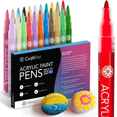 Photo 1 of CraftDat 22 Acrylic Paint Pens Extra Fine Tip 0.7mm For Glass,Canvas,Wood,Rock and Fabric Painting-Non Toxic Acrylic Markers for DIY Art and Crafts, and Christmas with Opaque and Odorless Ink