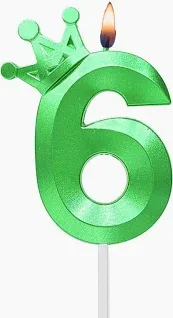 Photo 1 of 3.15in Green Number six Birthday Candle with Crown Shape Decor, Large Size Green 6 Cake Cupcake Toppers Decorating and Celebrating for Adults/Kids Party and Baking.(Green6) Green number 6