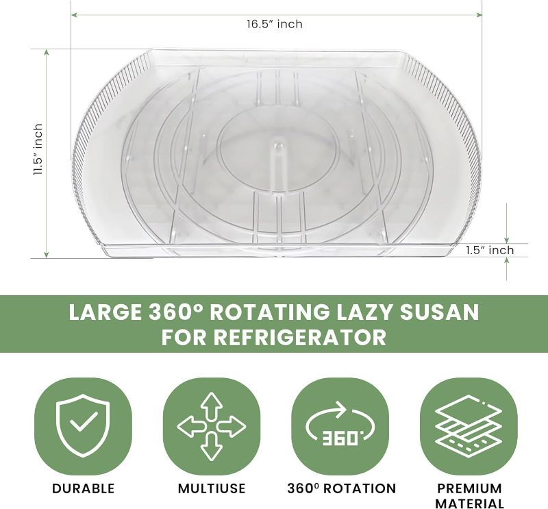 Photo 3 of (READ FULL POST) Lazy Susan Turntable Organizer for Refrigerator,16.7'' Clear Rectangular Fridge Organizer Storage Two-Tier,Suitable for Refrigerator, Cabinet, Pantry, Kitchen Countertop, 360° Rotating 2-Tier