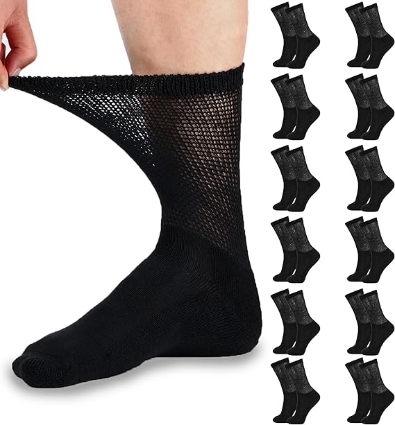 Photo 1 of Diabetic Socks for Men & Women, 12 Pairs Crew/Ankle Socks with Cushion, Non-Binding, Extra Wide Top, Loose Fit