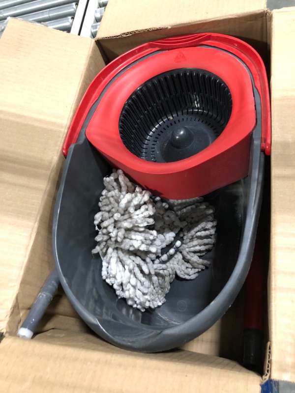Photo 3 of ****USED ***FOR PARTS ONLY*** 

O-Cedar EasyWring Microfiber Spin Mop, Bucket Floor Cleaning System, Red, Gray Spin Mop & Bucket