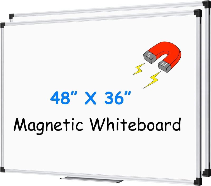 Photo 1 of XBoard Pizarra blanca magnética grande de borrado en seco de 48 x 36 pulgadas, 4 x 3 pies, pizarra blanca colgante grande para pared con bandeja de marcadores, tablero de presentación con marco de