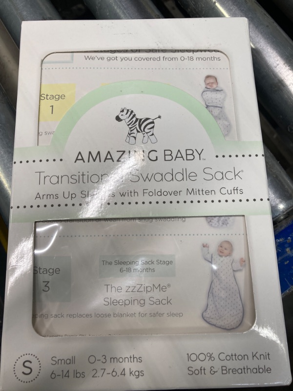 Photo 1 of Amazing Baby Transitional Swaddle Sack with Arms Up Half-Length Sleeves and Mitten Cuffs, Tiny Elephants, Sterling, Small, 0-3 Months, Small (6-14 Pound) Sterling Tiny Elephants Small (6-14 Pound)