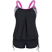 Photo 1 of Hanna Nikole - Tankini con estampado de rayas y de talla extragrande para mujer, traje de baño de dos piezas con top y pantalón corto