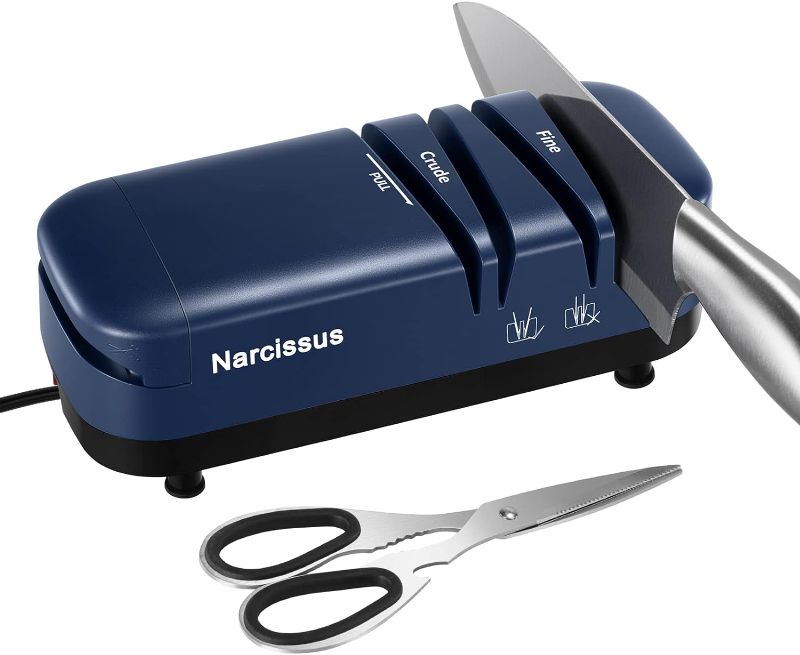 Photo 1 of  Electric Knife Sharpener, Professional Knife Sharpener for Home, 2 Stages for Quick Sharpening & Polishing, with Scissors Sharpening, Blue