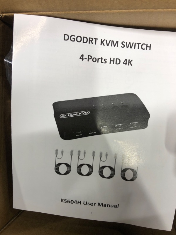 Photo 6 of 4K HDMI KVM Switch, 4 Port HDMI USB Switch for 4 Computer Share a 4K@30Hz Monitor and 3 USB Device Keyboard Mouse Printer, Including 4 KVM Cables