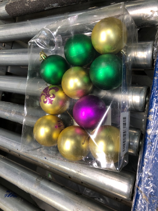 Photo 1 of 12PCS Mardi Gras Ball Ornaments - ?2.36" Glitter Purple Green Gold Home Tree Baubles Ornaments - Mardi Gras Shatterproof Hanging Ball - Mardi Gras Decorations for New Orleans Masquerade Party Decor