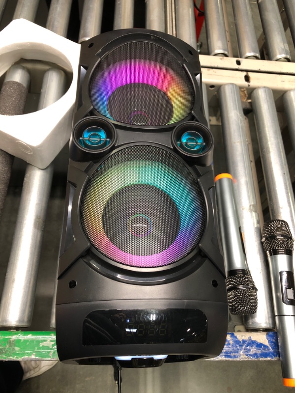 Photo 1 of Karaoke Machine with 2 Wireless Microphones, Portable PA System Big Bluetooth Speaker with LED Lights, Remote Control Support Bass/Treble Adjustment, TF Card/USB, REC for Adult Kids Home Party